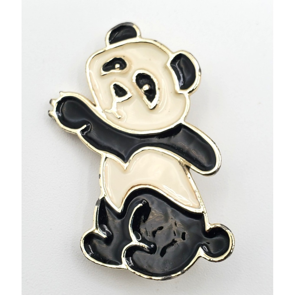 Vintage Beatrix Gold Tone Black & White Enamel Panda Brooch Pin